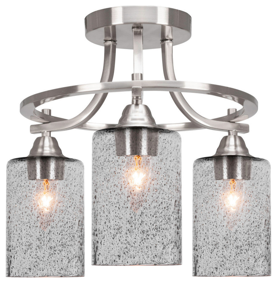 Paramount 3-Light Semi-Flush Light, Brushed Nickel, 4" Smoke Bubble Glass