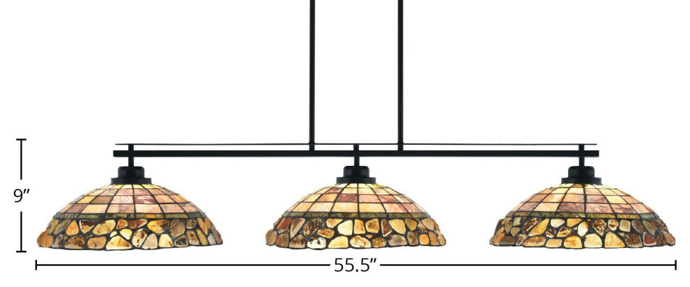 Odyssey 3-Light Island Light With Round Fitter, 16" Cobblestone Art Glass