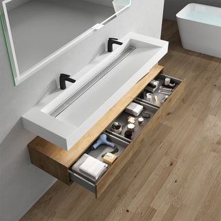 Alysa 72" Floating Bath Vanity, Acrylic Sink/Double Faucet Hole, White Oak