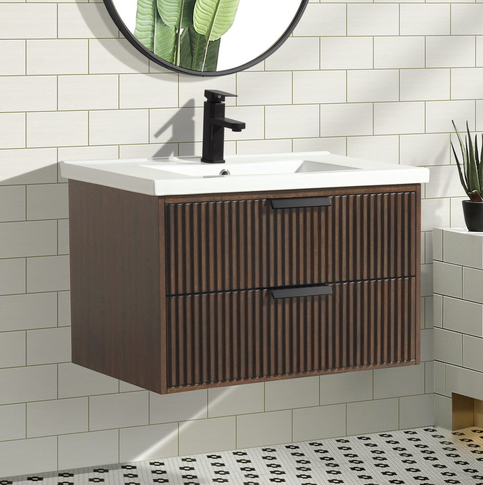 Ari Kitchen and Bath San Diego Bath Vanity, Walnut, 30", Single Sink, Floating