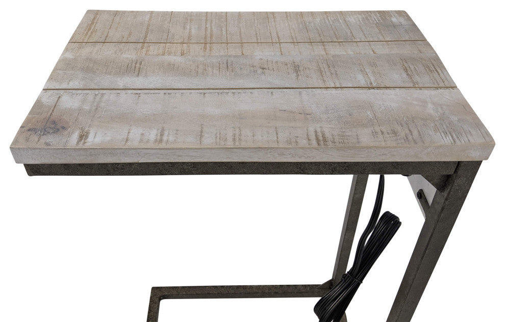 Chloe Laptop Table with USB Ports, Natural Driftwood and Aged Iron