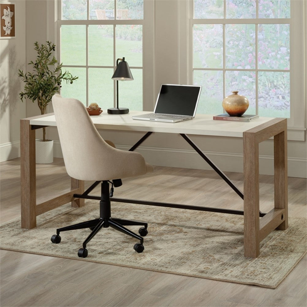 Sauder Dixon City Engineered Wood Executive Desk in Brushed Oak Finish