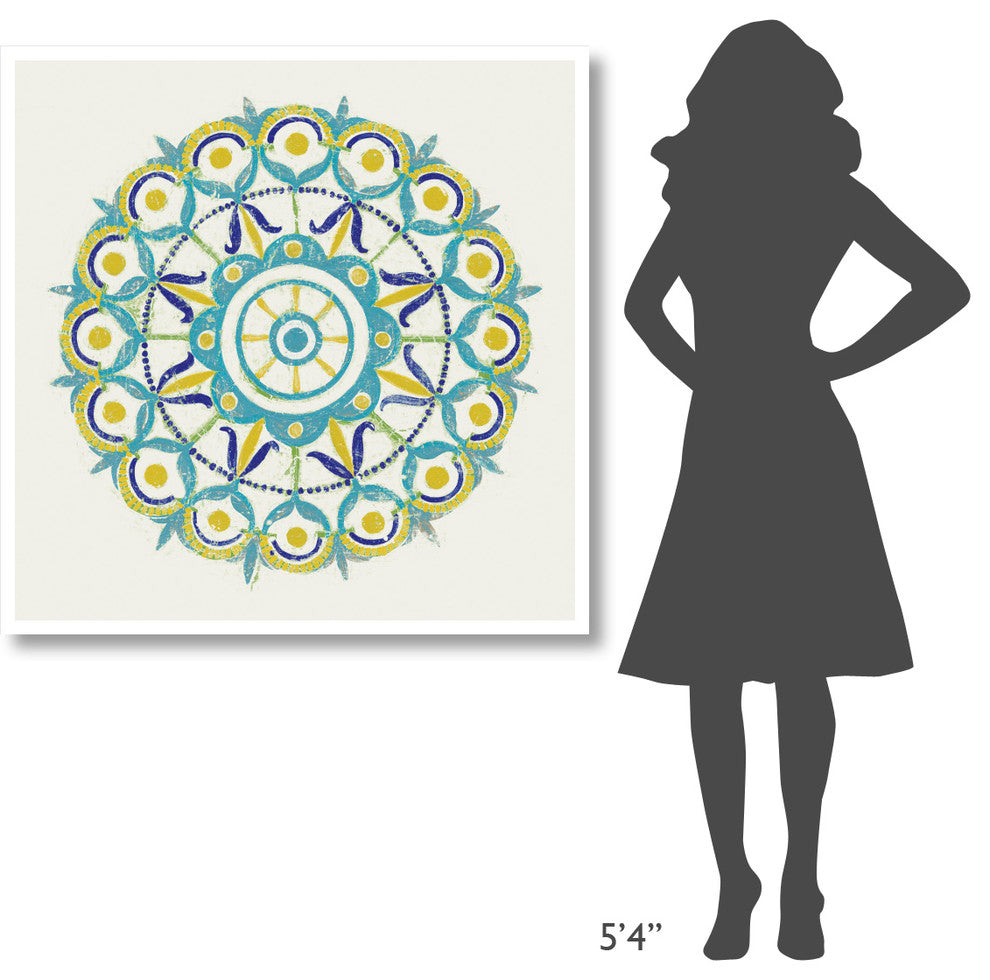 "Lakai Circle V Blue and Yellow" Digital Paper Print by Kathrine Lovell, 42"x42"