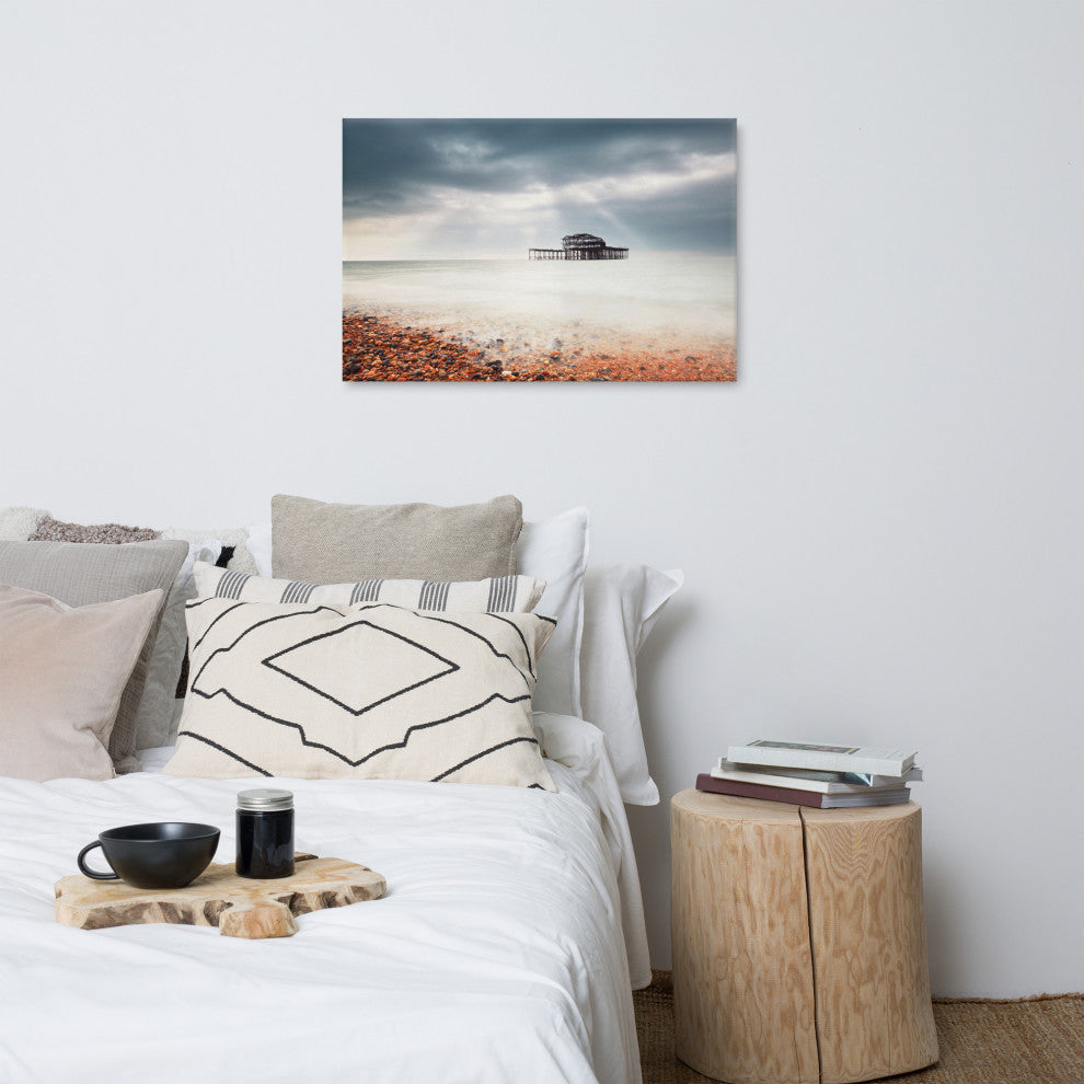 Abandoned West Pier Coastal Seascape VGT Landscape Photo Canvas Wall Art Print, 24" X 36"