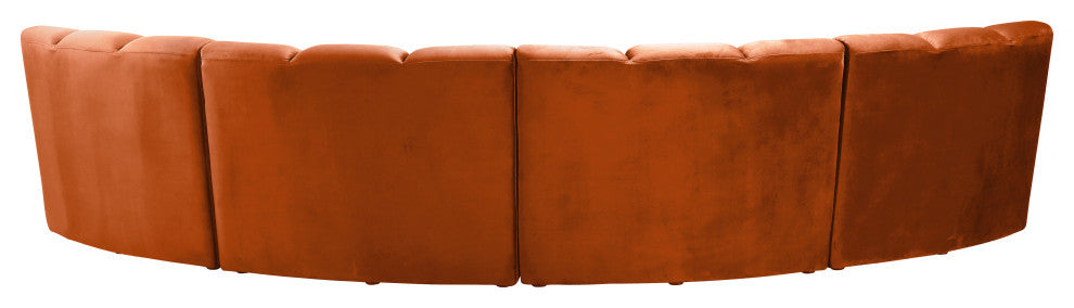 Infinity Channel Tufted Velvet Modular Chair, Cognac, 4 Piece