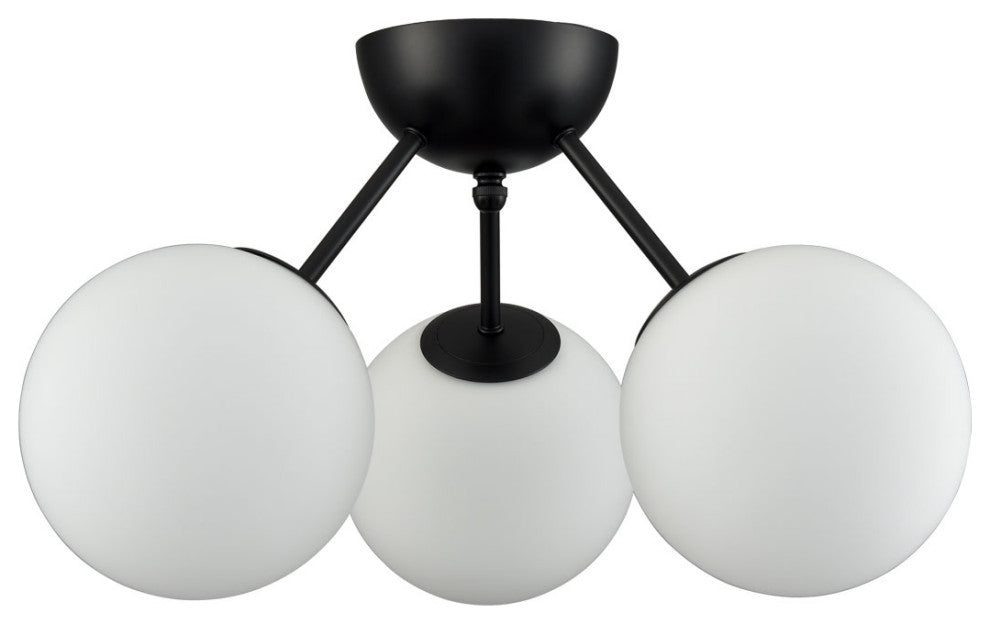 Modern Globe Semi Flush Mount Ceiling Light Sputnik Chandeliers, Black, 3-Light