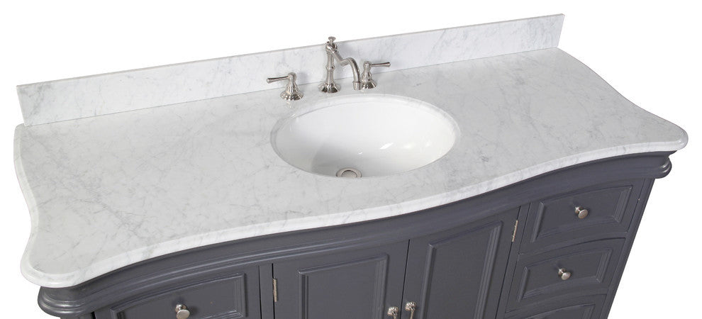 Katherine 60" Bath Vanity, Marine Gray, Carrara Marble, Single Vanity