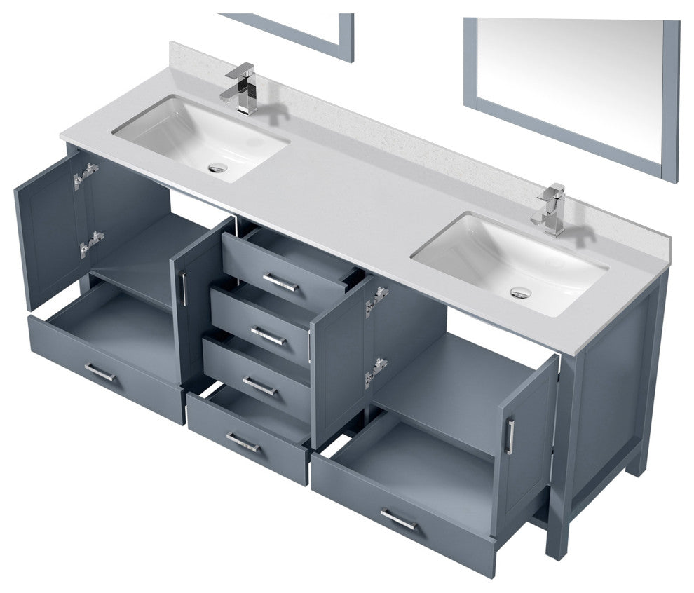 Jacques 80" Dark Grey Double Sink Vanity with Quartz Top, With Faucet and Mirror