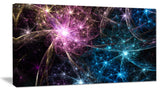 Blue Pink Colorful Fireworks, Abstract Art on Canvas, 32x16