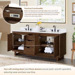 Mowry Bathroom Vanity, Brown Brushed Oak, 72", With Mirror