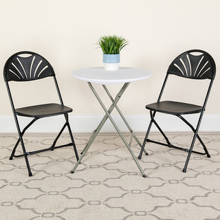 2 Pack HERCULES Series 650 lb. Capacity Plastic Fan Back Folding Chair, Black