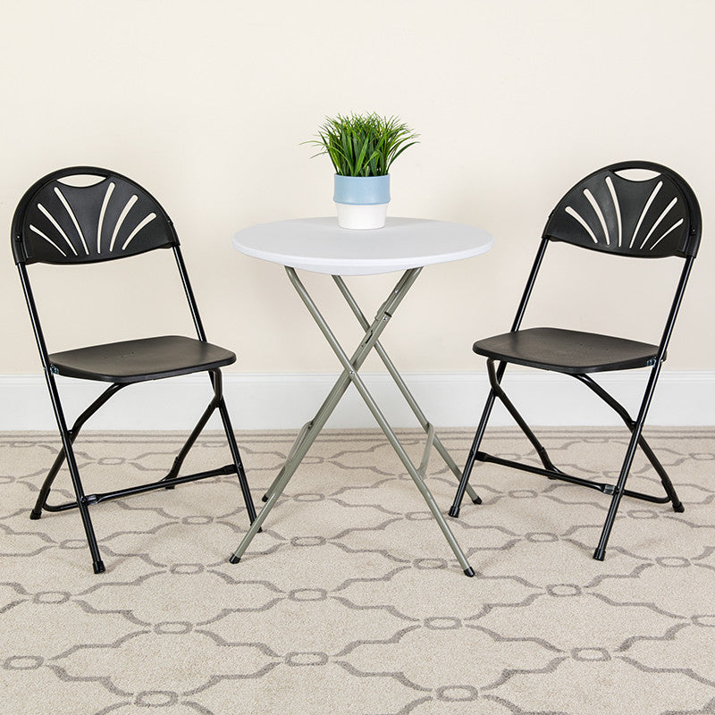 2 Pack HERCULES Series 650 lb. Capacity Plastic Fan Back Folding Chair, Black