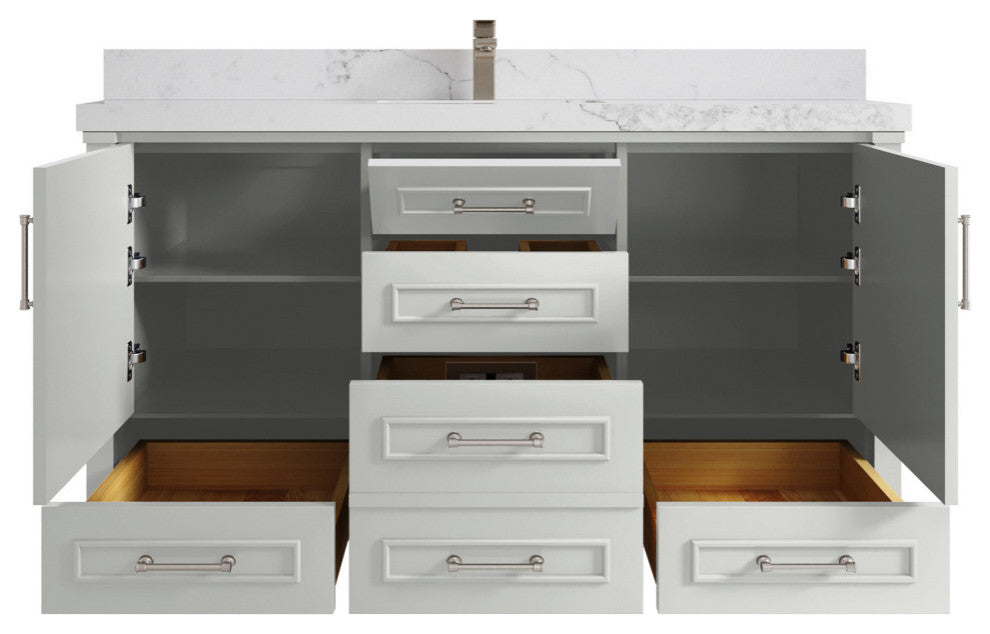 Aberdeen 60 Single Bathroom Vanity in Coventry Gray 2" Calacatta Nuvo