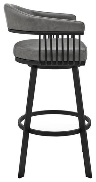 Armen Living Bronson 26" Faux Leather Swivel Counter Stool in Gray/Matte Black