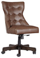 Button Tufted Leatherette Metal Swivel Chair with Adjustable Seat, Brown