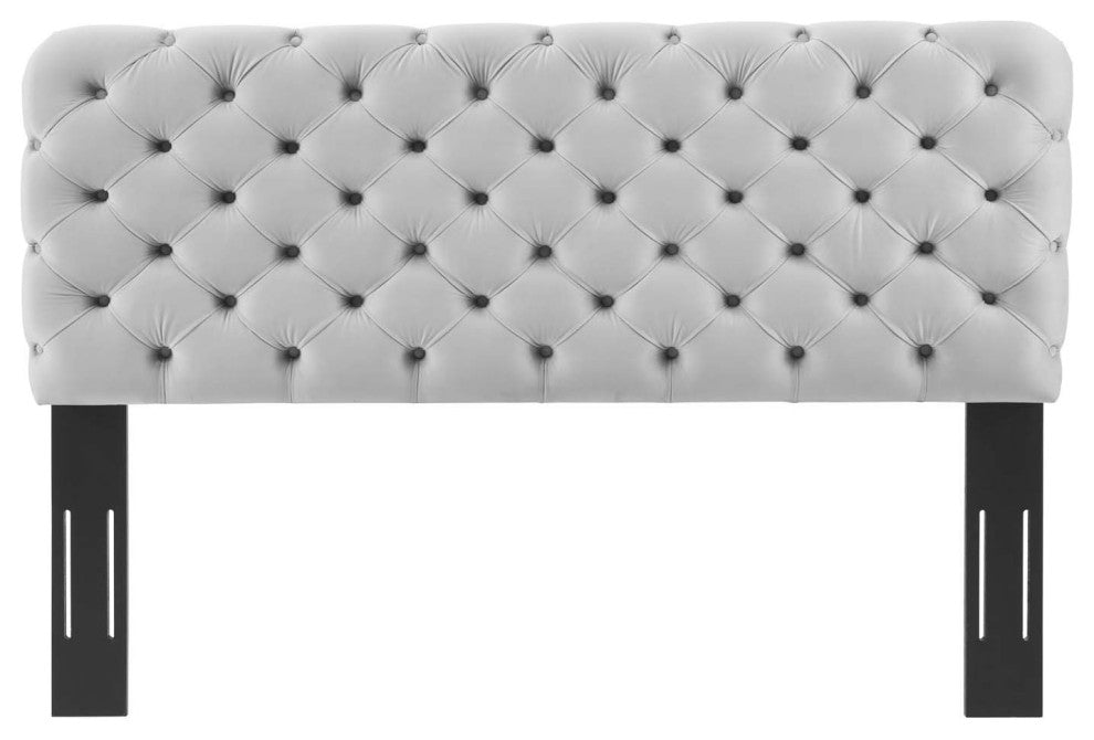 Lizzy Tufted Twin Performance Velvet Headboard-Light Gray