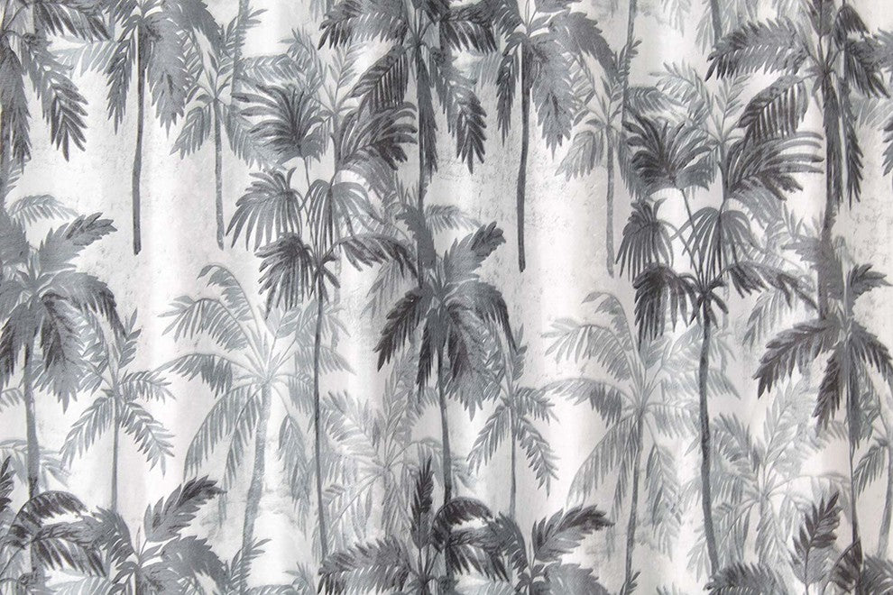 Charcoal Black Grey Fabric Shower Curtain: Palm Tree Tropical Rainstorm Design