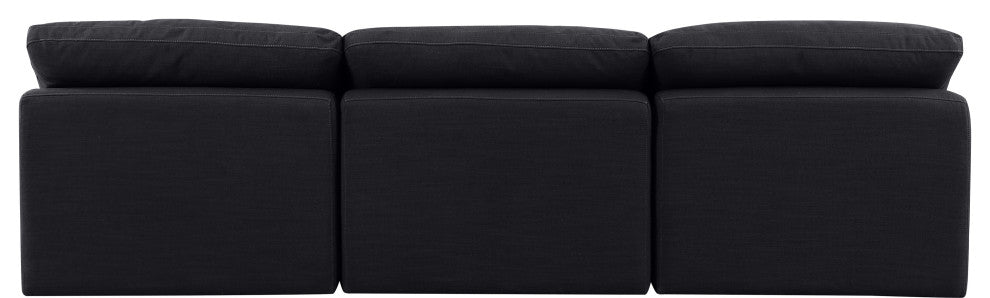 Indulge Upholstered Modular Sofa, Black, 3-Piece: 3 Armless Chair, Down Stuffed Linen Textured Fabric