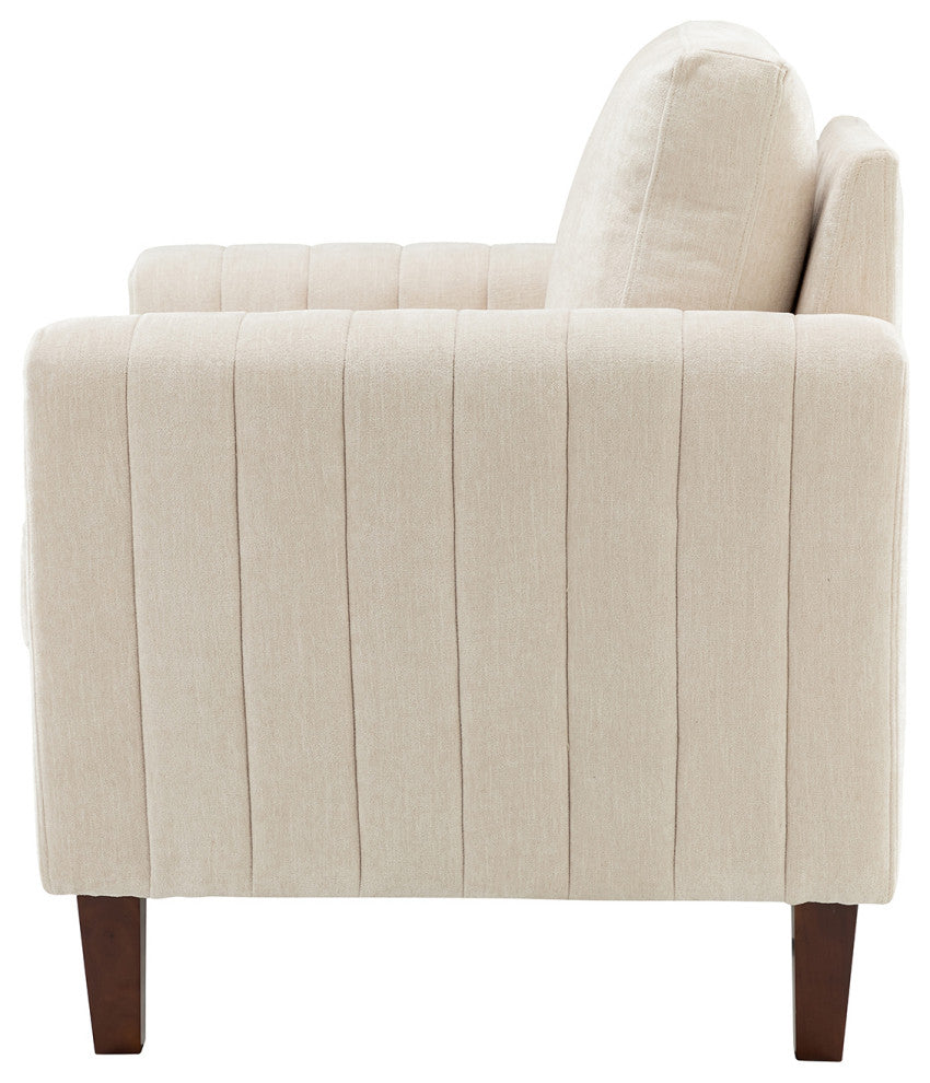 35" Comfy Club Chair for Bedroom With Wood Legs, Ivory
