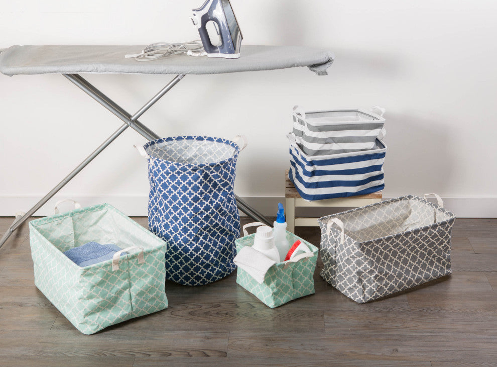 Coated Cotton/Poly Laundry Bin Lattice Gray Rectangle Extra Large, Set of 2