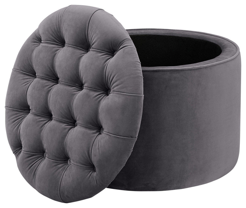 Queen Grey Velvet Storage Ottoman
