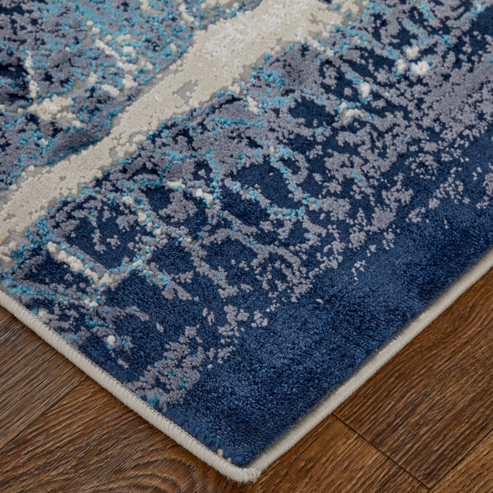 Weave & Wander Armada Contrasting Blue/Beige Rug, 2'10"x7'10" Runner