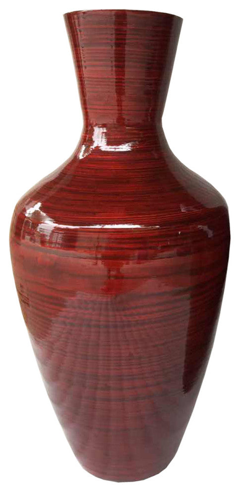 HomeRoots 29.5" Red Lacquer Spun Bamboo Floor Vase