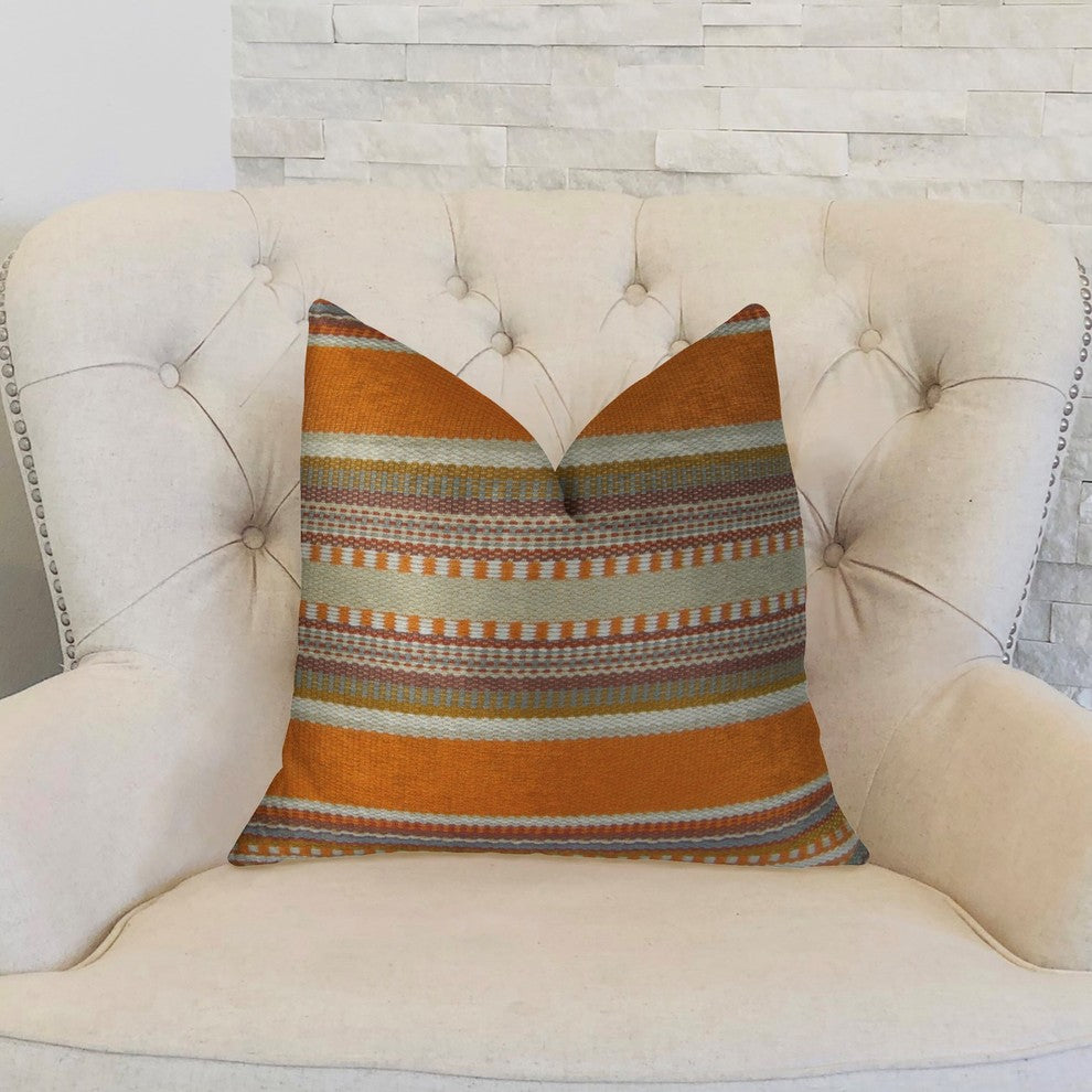 South Shore Amber Orange Olive and Cream Handmade Luxury Pillow, 20"x20"