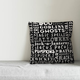 Halloween Words Black 16"x16" Throw Pillow Cover