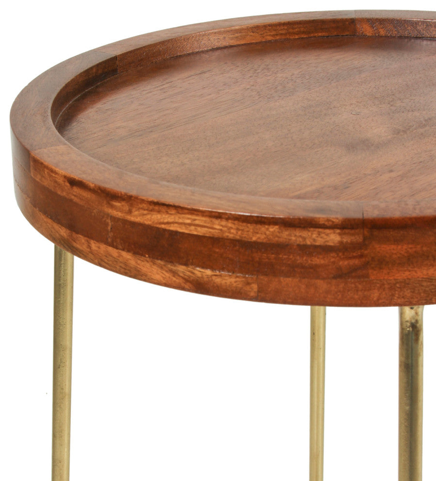 East at Main 19-inch Gold Iron and Natural Wood Round Accent Table