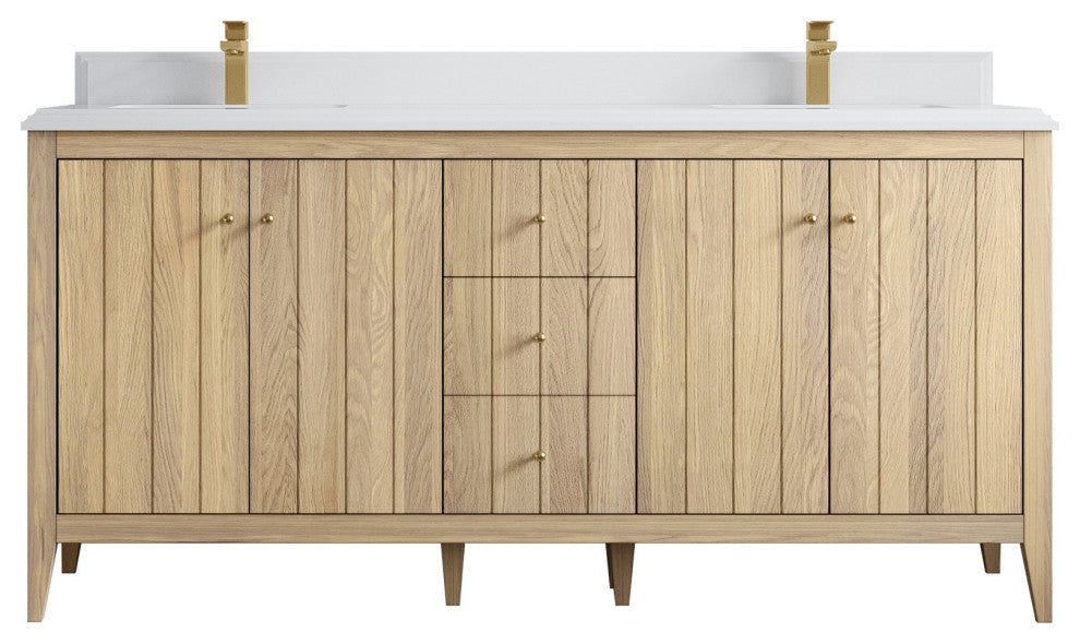 Atlanta Oak 72" Double Sink Bath Vanity, White 1.5" White Quartz
