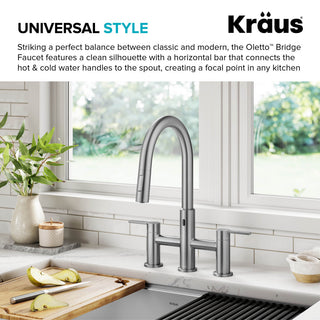 KRAUS Oletto Touchless Sensor Bridge Kitchen Faucet w Pulldown Sprayhead SFS
