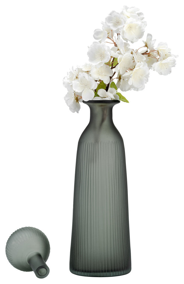 Glass, 17"H Vase, Lid, Green/Smoke