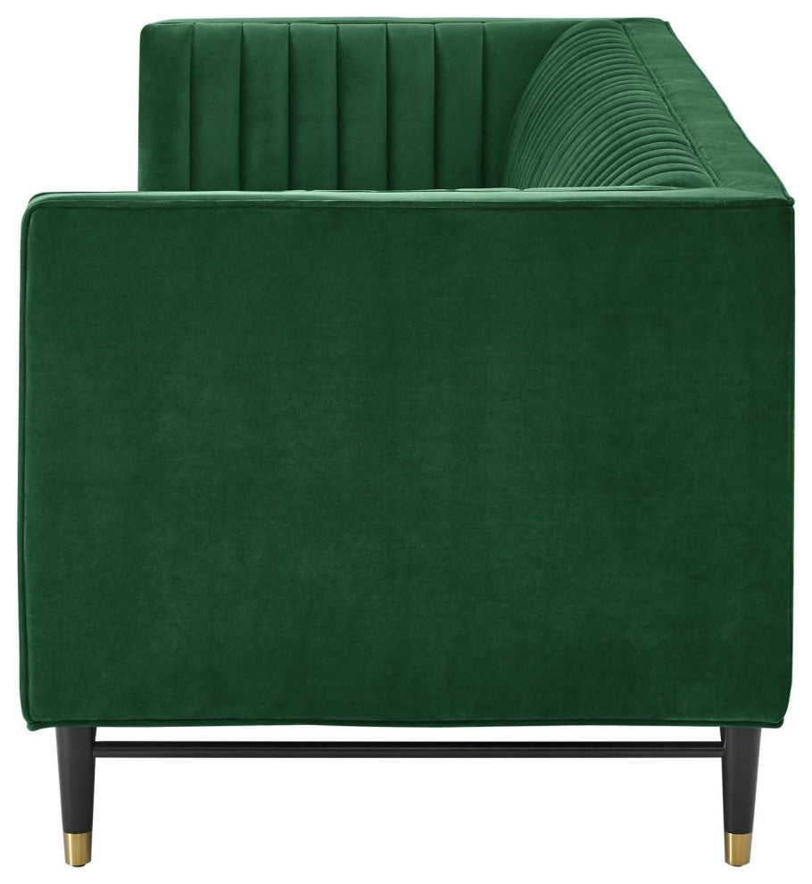 Tufted Sofa, Velvet, Green, Modern, Living Lounge Room Hotel Lobby Hospitality