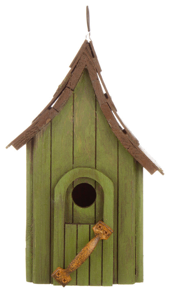 Rustic Garden Distressed Wooden Birdhouse, Metal Door Handle