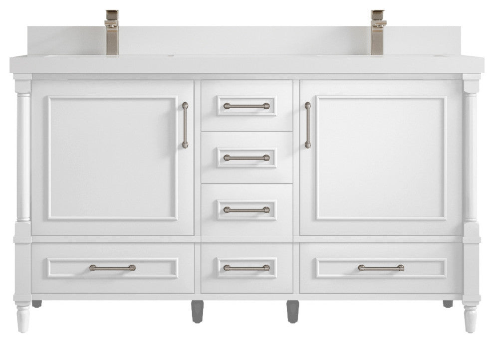 Aberdeen 60 Double Bathroom Vanity in White 2" White Quartz
