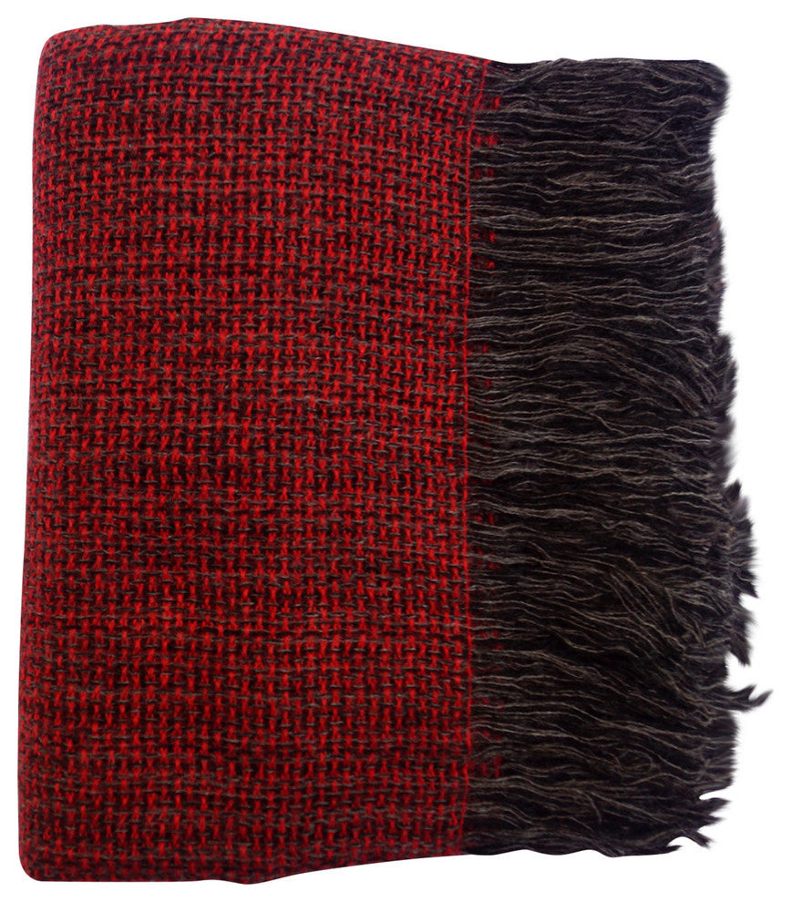 Alpaca and Wool Silky Soft Throw Blanket, Red