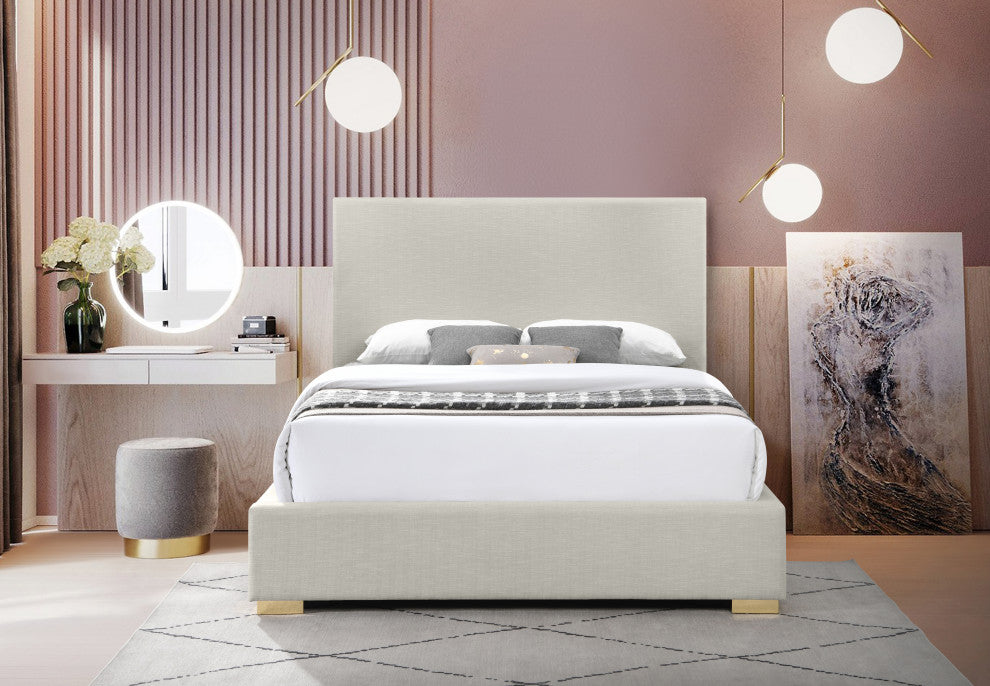 Crosby Linen Upholstered Bed, Beige, Queen