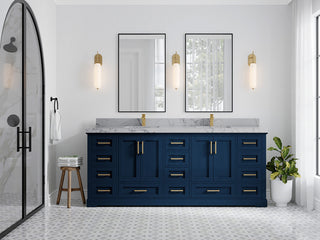 Boston 84 Double Sink Bath Vanity in Navy Blue 2" Venatino Quartz