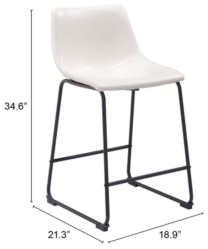 Counter Chair, Set of 2, Faux Vinyl Leather, Distressed White, Black