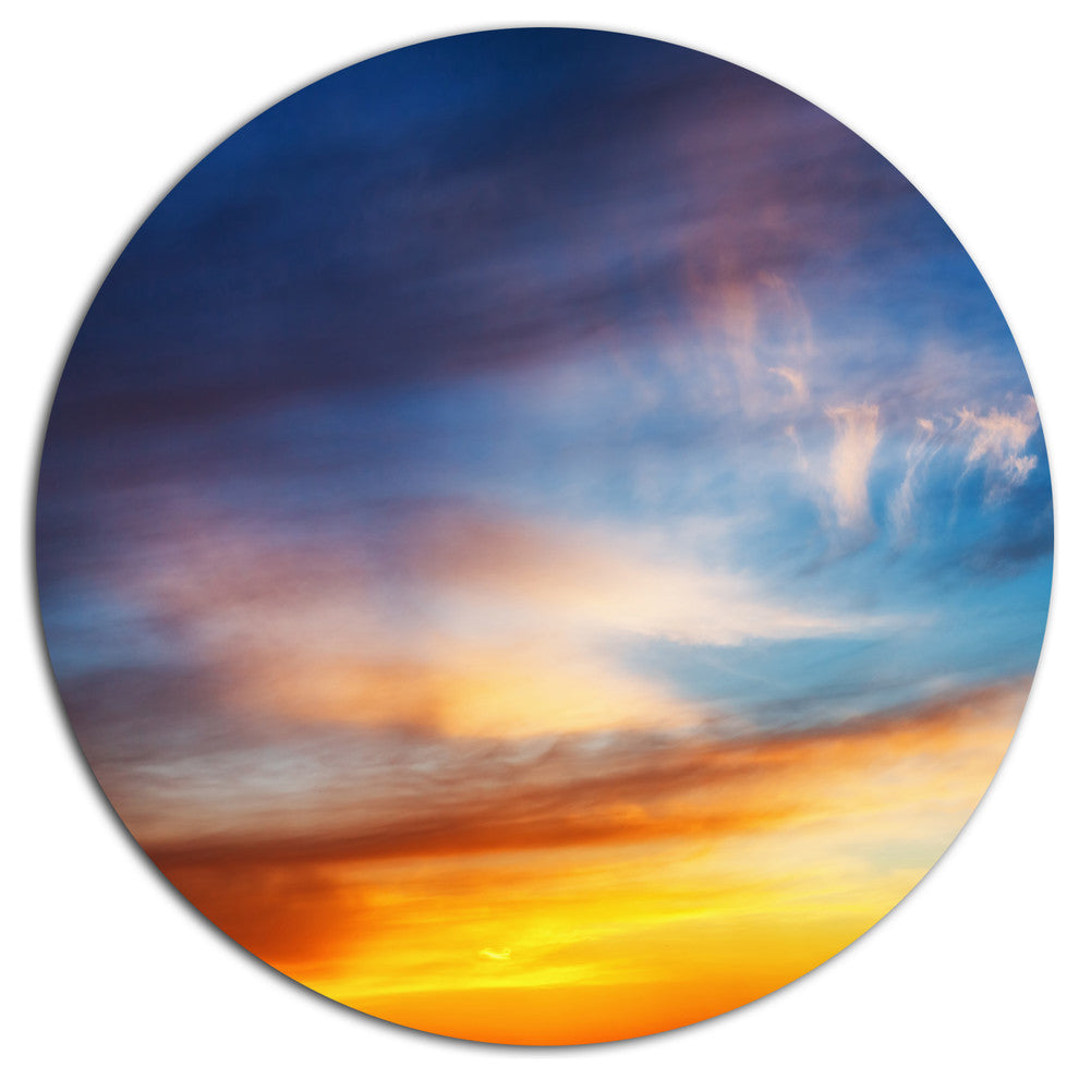 Sunset Dramatic Yellow Sky Clouds, Seashore Disc Metal Wall Art, 36"
