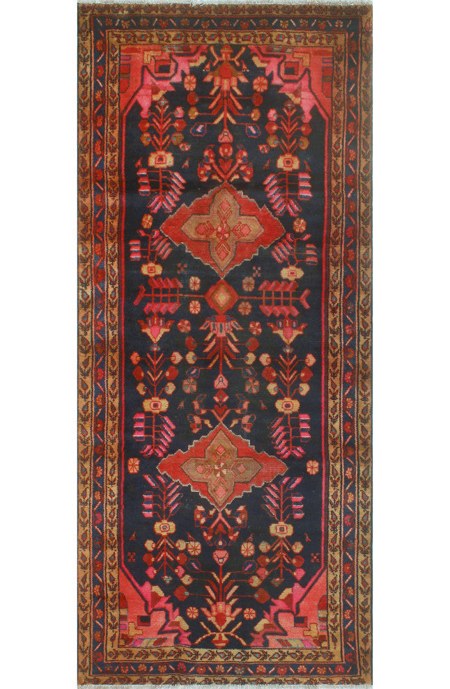 Fine Vintage Distressed Eason Navy/Rust Runner, 4'1x9'8