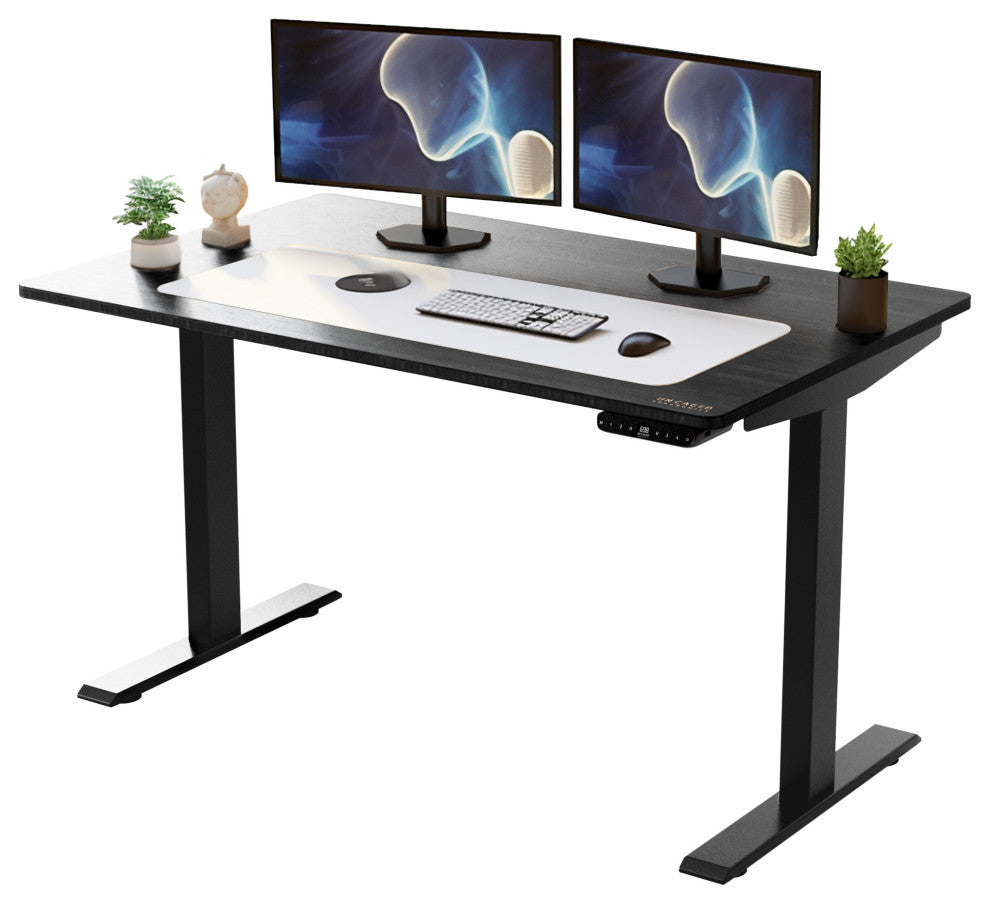 Rise Up Bamboo Electric Adjustable Height Office Desk, Black + Black Bamboo