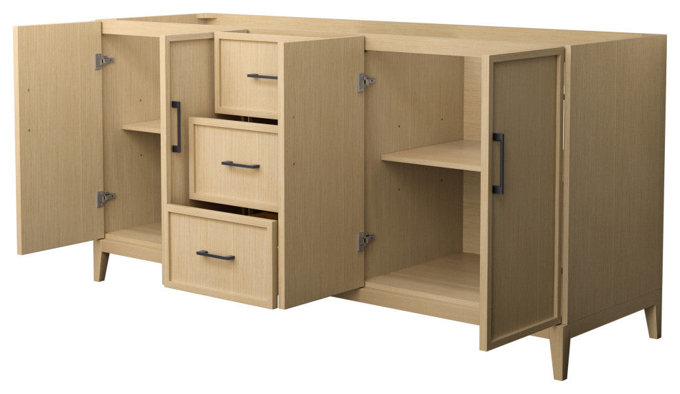 Elan 72" Double Vanity, White Oak, No Top, No Sink, Black Trim