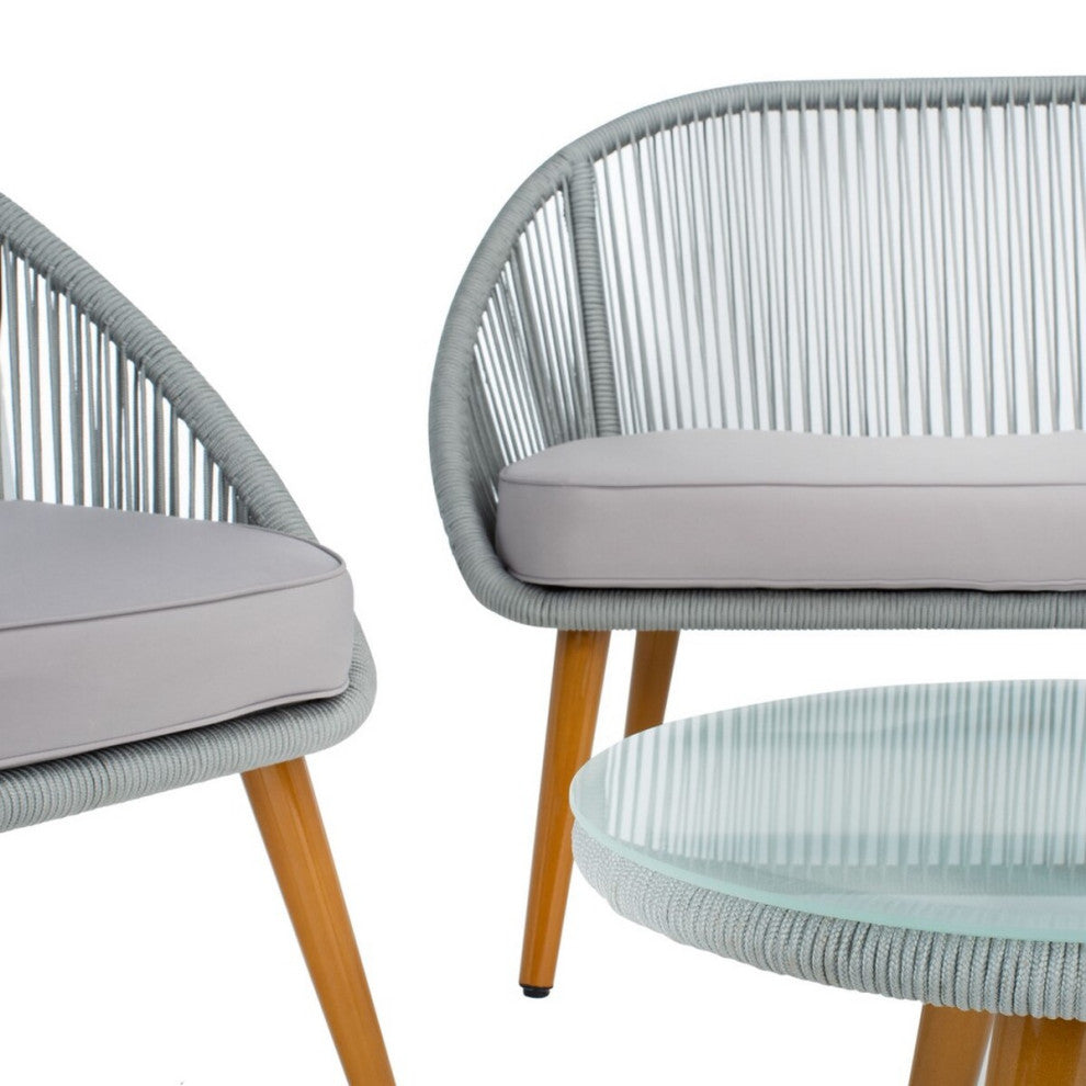 Safavieh Outdoor Halcott 4 Piece Living Set Grey Rope / Grey Cushion / Gold Legs