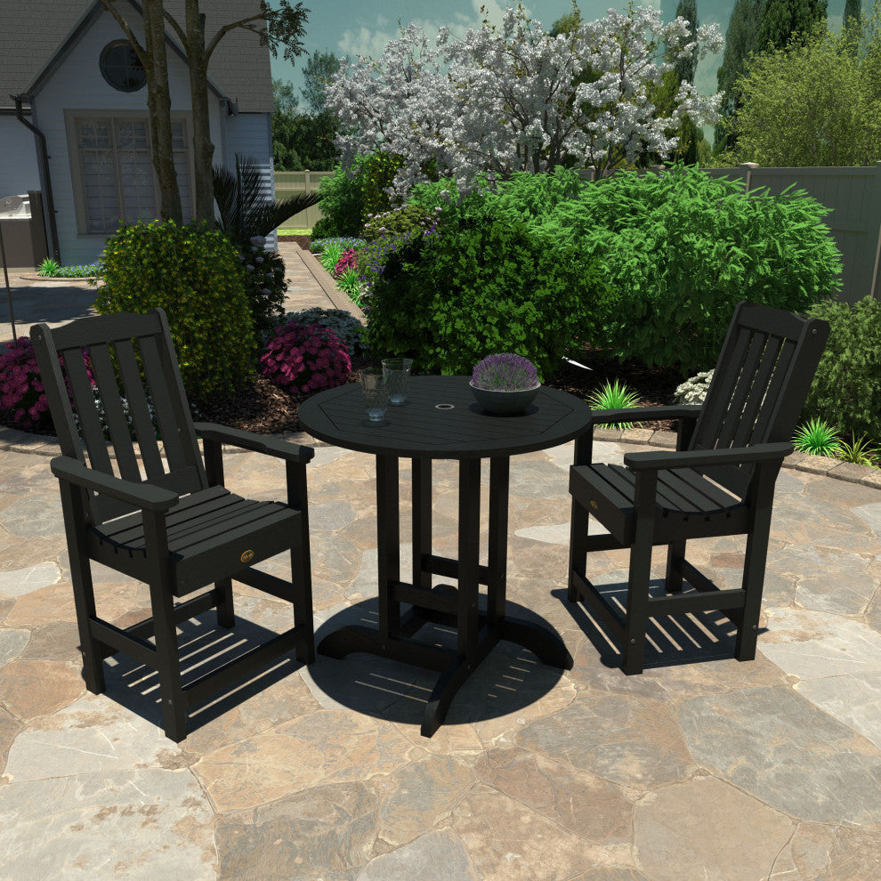 Springville 3-Piece Round Dining Set, Weathered Acorn, Black