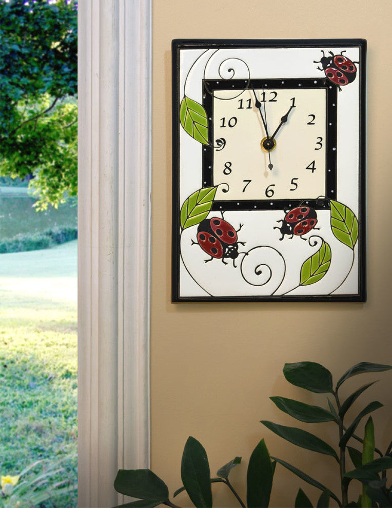 Ceramic Wall Clock With Ladybug Motif