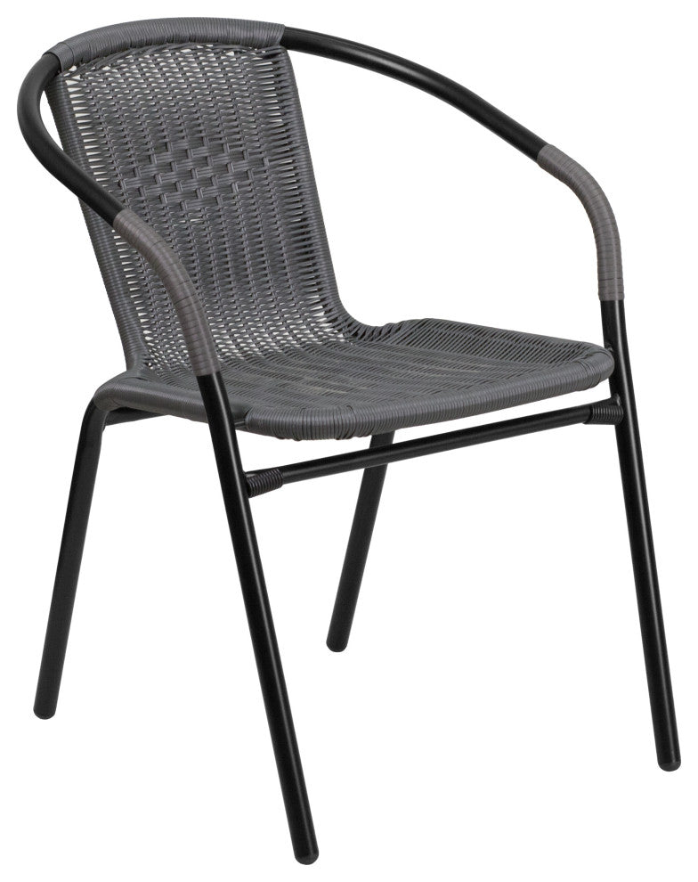 2 Pack Rattan Indoor-Outdoor Stack Chair, Gray