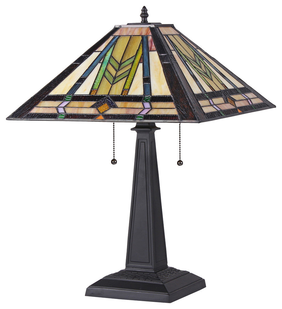 NATHAN Tiffany-style 2 Light Mission Table Lamp 16inches Shade