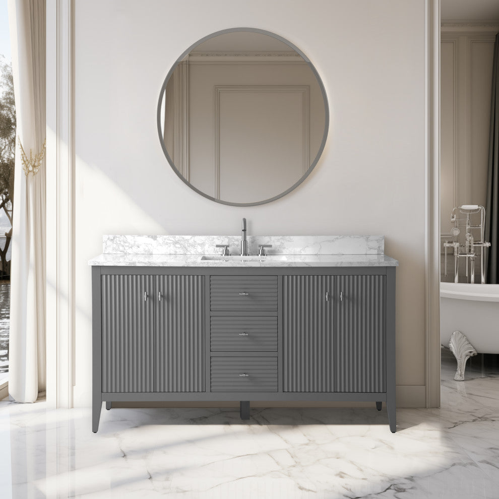 Vanity Art Freestanding Vanity, Cashmere Gray, 60", Single Sink, Brushed Nickel